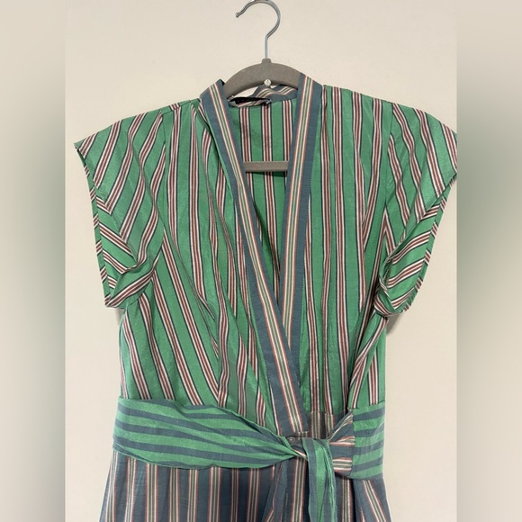 Sandro Green Mid-length Striped Dress - Size 38 - Picture 5 of 10